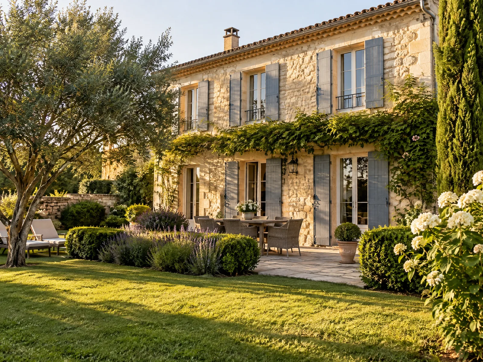 Maison familiale en pierre avec jardin entretenu